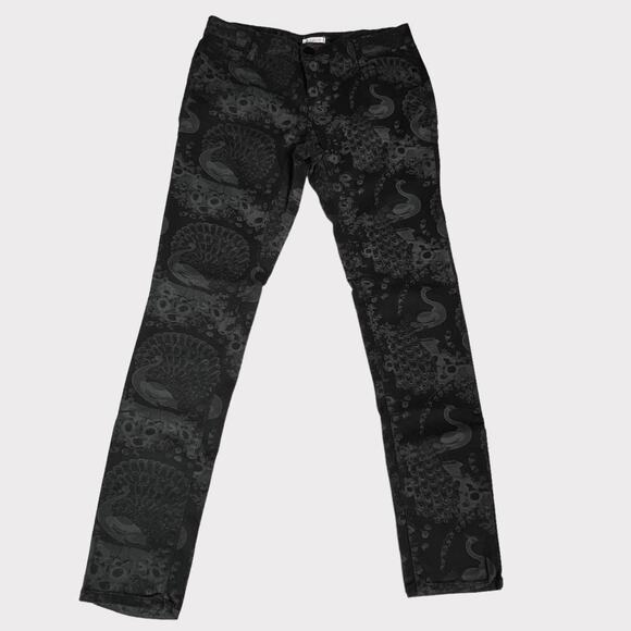 Xhilaration Jeans Peacock Print Juniors 7 Black Gray - Picture 2 of 12